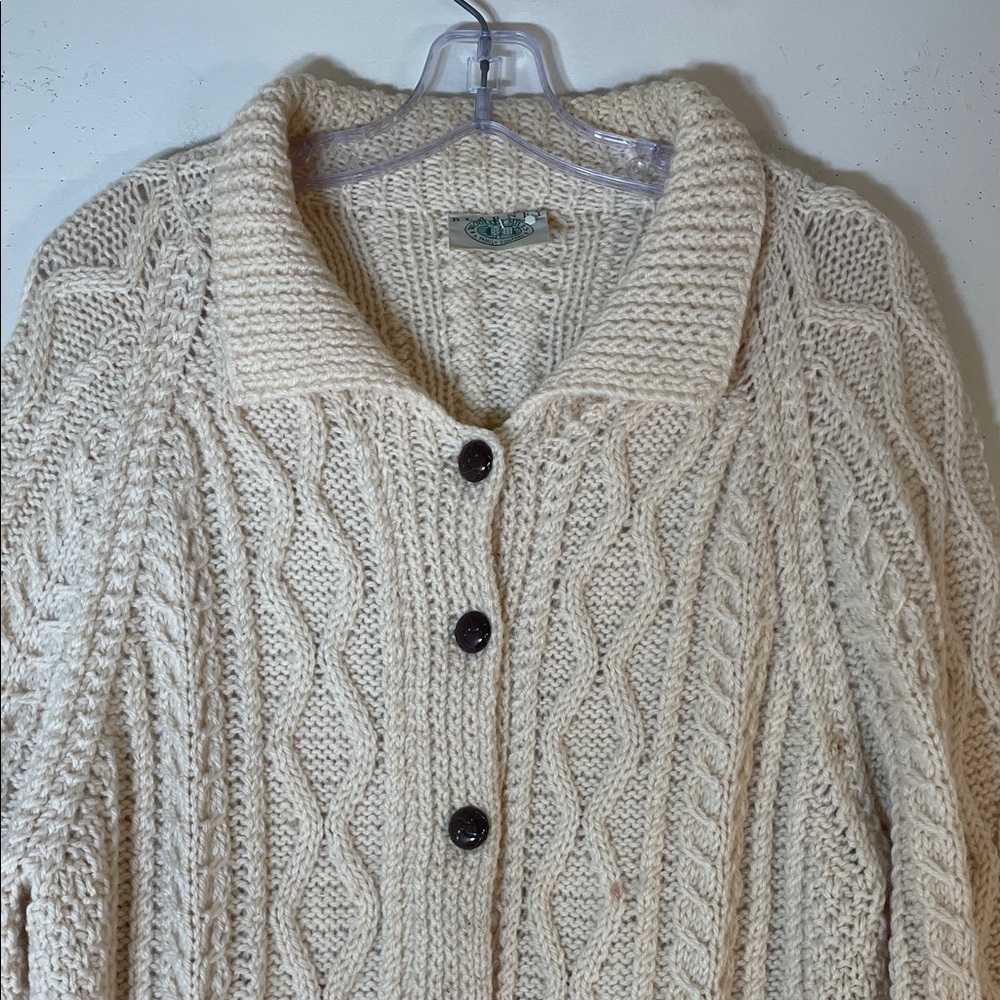 Boho Blarney Wollen Mills Pure Wool Traditional Aran Hand Knit Cardigan. - Picture 4 of 12